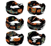 CHENZZZZ Lot de 6 jolis vecteurs avec illustrations d'Halloween 2_165 Bandeaux pour femmes, bandeau noué à la mode large bandeau pour filles accessoires de cheveux