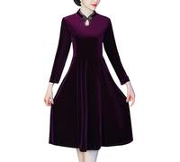 Cheongsam pour Femmes,Daim Brillant Cheongsam Robe Manches Longues Sexy Velvet Mini Robe Moulante Robe Noire Punk Club Robe Party Hip Robe Soirée Anime Robe pour Les Filles Bride, Violet, XL