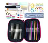 CHEOTIME 100pcs Ensemble de Crochets, Ensemble d'Aiguilles à Crochet à Tricoter en Aluminium en Métal Coloré avec Sac à Crochet Sac à Crochet, Ergonomique pour Un Crochet