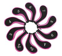 CheoTime 10pcs Golf Club Iron Head Covers Set, Néoprène Golf Head Cover Club Iron Putter Putter Protector Set Wear Proof Golf Club Covers Golfer Accessoire (Pink)