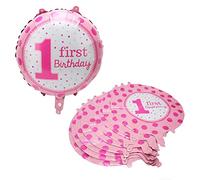 CHEOTIME 18 pouces Ballons de 1er anniversaire pour bébé fille, 50 pièces de ballons d'anniversaire ronds roses expédiés au hasard avec ou sans oreilles, décoration de fête