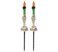 CHEOTIME 2 PCS Halloween Jardin Piquet Lumières, Lumière Chaude 120mah Batterie Alimenté en Plastique Squelette Fantôme Main Bougie Lumière pour Halloween (Vert)