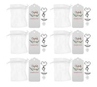 CHEOTIME 20 ensembles de porte-clés de cadeaux de fête, porte-clés en alliage de zinc avec sacs en organza, étiquettes de remerciement en kraft, corde en forme de cœur pour