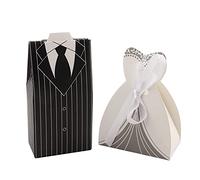 CHEOTIME 50 ensembles de sacs cadeaux pour garçons d'honneur, sacs cadeaux de demoiselle d'honneur avec smoking et robe 3D, sacs cadeaux en papier pour hommes et femmes, mariage,