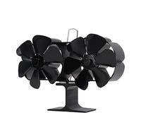 CHEOTIME 6 lames Fan poêle à moteur de chaleur Double tête de cheminée Féline maison non électrique ventilateur noir