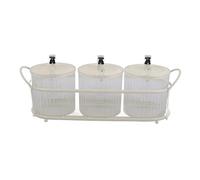 CHEOTIME Coffret d'assaisonnement, récipient à condiments en plastique de style nordique, support en fer mobile, organisateur de cuisine, pots, récipient de stockage (Ensemble 3 pièces)