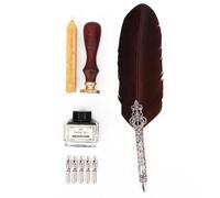 CHEOTIME Ensemble de stylos de calligraphie vintage en métal avec cachet de cire en relief et stylo plume pour écriture manuscrite, dessin, présentoir de cadeaux (Brun)