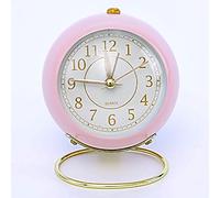 CHEOTIME European Style Metal Clock, Ingenious Mute Round Children Electronic Quartz Alarm Clock for Living Room Bedroom, White Silent Non Ticking Wall Or Desk (Pink)