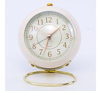 CHEOTIME European Style Metal Clock, Ingenious Mute Round Children Electronic Quartz Alarm Clock for Living Room Bedroom, White Silent Non Ticking Wall Or Desk (White)