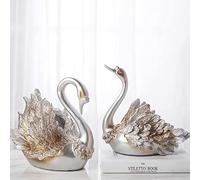 CHEOTIME Juego de 2 adornos de cisne de resina sintética, figuras de cisne de pareja, Regalos de Aniversario, bodas, coleccionables, Regalos de cumpleaños, recuerdo, Adorno artístico, (Plata)