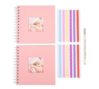 CHEOTIME Lot de 2 albums de scrapbooking 7,3 x 6,7 pouces, coffret cadeau, couverture de fenêtre à faire soi-même, autocollants pour premiers jalons de bébé, album de nouveau-né, (Rose)