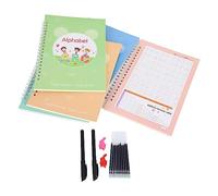 CHEOTIME Lot de 5 livres de pratique d'écriture à rainures magiques avec stylos, cahier de pratique réutilisable en anglais pour enfants, cahier d'arithmétique numérique pour les
