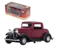 CHEOTIME Modèle de Voiture Vintage Classique 1:32, véhicules de Simulation Antiques en Alliage, Jouet avec Portes ouvrantes à Action de Retrait, modèle de Voitures rétro Vintage de (Vin Rouge)