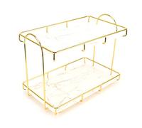 CHEOTIME Organisateur de Salle de Bain à 2 Niveaux, Organisateur de Parfum, de Maquillage, de cosmétiques, présentoir, Plateau de vanité, Commode, étagère en Acier doré, Panneau à Motif en