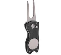 CHEOTIME Outil de réparation de Divot de Golf, Outil Pliable en métal Vert avec marqueur de Balle d'alignement magnétique, Fourche Pop-up, marqueur de Poche à Dents, Lame de (Black)