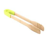 CHEOTIME Pince à grille-pain en bois, pince de cuisine de 11,8 pouces avec poignée en silicone antidérapante, ustensiles de cuisine pour barbecue, salade, toasts, bacon, (Carré (vert))