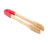 CHEOTIME Pince à grille-pain en bois, pince de cuisine de 11,8 pouces avec poignée en silicone antidérapante, ustensiles de cuisine pour barbecue, salade, toasts, bacon, (carré (rouge))