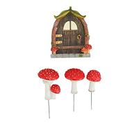 CHEOTIME Porte féerique et Champignons pour Arbres, Peints à la Main, exquise Lueur dans Le Noir, Nain de Maison, Protection Contre Le Gel, Champignon Lumineux pour Jardin, Cour, Porte de