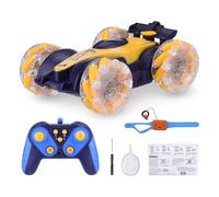 CHEOTIME Voiture de Cascade à Distance télécommandée, Voiture à 360 ° à 360 ° avec Les lumières LED Effet de pulvérisation Gesture Contrôle RC Véhicule pour Les Enfants (Bleu foncé)