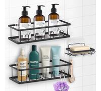 CHEPULA Étagère de douche sans perçage - Lot de 3 étagères de douche de qualité supérieure avec grande capacité - Séchage rapide - En acier inoxydable - Organiseur de salle de bain - Noir