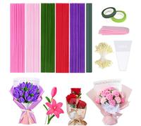 CHEPULA Lot de 400 cure-pipes pour bricolage - 5 couleurs - Avec fil de bricolage vert - Étamines - Papier floral - Ruban adhésif - Sac cadeau