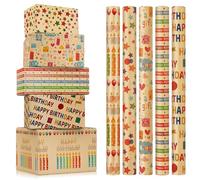 CHEPULA Lot de 5 rouleaux de papier cadeau d'anniversaire pour enfant - 43 cm x 300 cm - Marron - Papier kraft recyclable - Pour toutes les occasions d'anniversaire