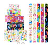 CHEPULA Lot de 5 rouleaux de papier cadeau pour enfant - 43 cm x 300 cm - Recyclable - Anniversaire