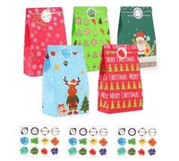 CHEPULA Lot de 50 petits sacs cadeaux de Noël en papier kraft multicolores avec autocollants - Pour fête de Noël