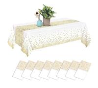CHEPULA Nappe Jetable, 8 PCS Nappe Anniversaire Imperméable à l'eau, Nappe Rectangulaire pour la Fête, Anniversaire Enfant, Mariage, Noël, 137 x 274 cm, Blanc & Or