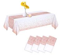 CHEPULA Nappe Jetable Imperméable, 4 PCS Rectangulaire pour Fête, Anniversaire Enfant, Mariage, Noël, 137 x 274 cm, Blanc & Or Rose