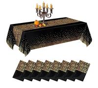 CHEPULA Nappe Jetable Imperméable, 8 PCS Rectangulaire pour Fête, Anniversaire Enfant, Mariage, Noël - 137 x 274 cm, Noir & Or