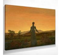 CheQuadro! Caspar David Friedrich femme au coucher du soleil, grand tableau imprimé sur toile de haute qualité, beaux-art, encadré prêt à accrocher cdf26-40x32 cm