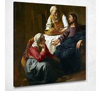 CheQuadro! Christ Dans la Maison de Marthe Et Maria Vermeer Jan Tableau imprimé sur toile JV7, 50x45 cm