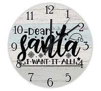 Cher Père Noël, Je Veux Tout - Noël Drôle Ronde Horloge Murale sans Tic-Tac Cuisine Horloge Silencieuse Pendule Murale pour Hôtel École Cuisine 25Cm