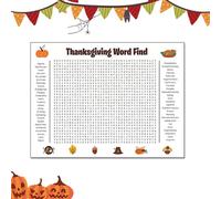 Chercher Mots de Noël et d'Action de Grâce Géant : Affiche Murale Interactive 32x20 pouces, Jeu de Recherche de Mots Festif pour Fêtes, Activité Ludique pour Réunions Familiales et Fêtes