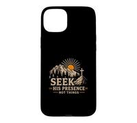 Cherchez sa présence Pas Les Choses des Montagnes chrétiennes Coque pour iPhone 15 Plus