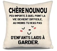 Chère Nounou Peu Importe à Quel Point la Vie Devient Difficile au Moins tu n'as Pas d'enfants laids à Garder Housse de Coussin pour Nounou Anniversaire Fête des mères Cadeau de Noël(Nounou-b)