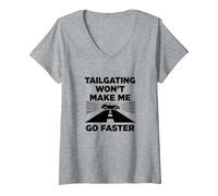 Chère Personne derrière Moi: Tailgating Won't Make Me Go Faster T-Shirt avec Col en V, Femme, Gris Chiné, XXL