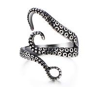 Chereda Bague ouverte réglable en forme de S en forme de pieuvre en acier inoxydable pour homme et femme, Acier inoxydable
