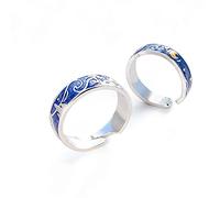 Chereda Bagues assorties bleues lune étoile Nuit étoilée Van Gogh Bague réglable pour meilleur ami, couple, femme, homme, amoureux, meilleur cadeau