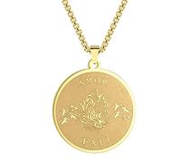 Chereda Collier avec pendentif Amor Fati en acier inoxydable pour homme et femme Médaillon Philosophie Memento Mori Stoic, Acier inoxydable, Sans pierre précieuse