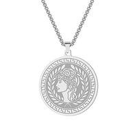 Chereda Collier avec pendentif en acier inoxydable Athéna la déesse de la sagesse pour femme, bijou grec, cadeau de mariage, Acier inoxydable