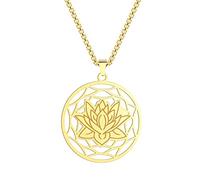Chereda Collier avec pendentif en forme de fleur de lotus en acier inoxydable 316L, bijou bouddhiste bohème pour homme et femme, collier ethnique délicat, Acier inoxydable, Pas de gemme