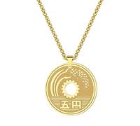 Chereda Collier avec pendentif rond en forme de pièce japonaise porte-bonheur de 5 Yen en en acier inoxydable - Bijou tendance pour homme et femme - Bonne chance - Acier inoxydable,