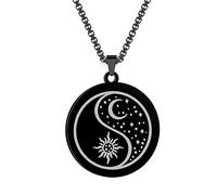 Chereda Collier avec pendentif soleil et lune en acier inoxydable 316L pour homme et femme Yin et Yang Céleste, Acier inoxydable, Pas de gemme