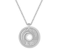 Chereda Collier porte-bonheur japonais en acier inoxydable avec pendentif rond de 5 yens pour homme et femme, Acier inoxydable