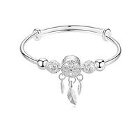 Chereda Magnifique bracelet en argent sterling 925 avec ouverture en forme de feuille et plume pour femme, 8.3 inch, Argent