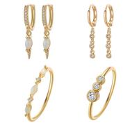 Chereda Parure de bijoux 4 pièces pour femme - Boucles d'oreilles pendantes et bagues en perles - Pour la Saint-Valentin, Noël, un anniversaire, la fête des mères - Cadeau pour maman et épouse