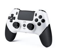 CHEREEKI Manette pour PS4 avec Bluetooth, Manette Sans Fil PS4 avec Joystick Hall/Macro Bouton Programmation/Turbo/Double Vibration/Haut-Parleurs et Prise Casque, 1000mAh, Blanc