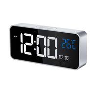 CHEREEKI Réveil Numérique, Horloge Numérique LED Horloge Digitale Réveil avec Température/Snooze/2 Alarme/12/24 Heure/Port de Recharge USB/10 Musiques